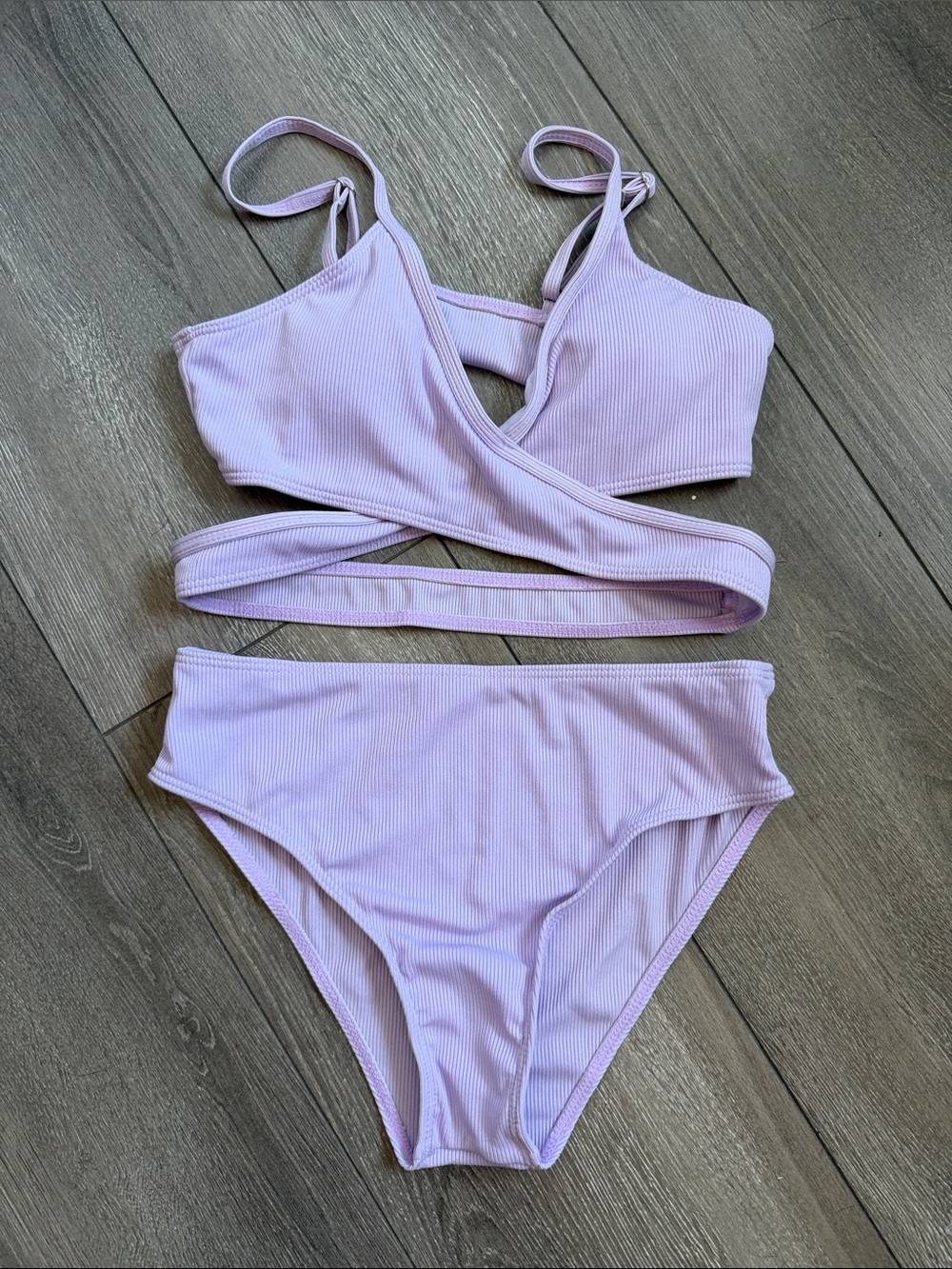 Lilac Ribbed Wrap Bikini Set